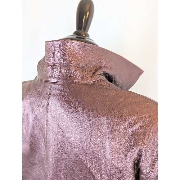Womens Vintage Metallic Mauve Leather Jacket Ladies Small 1990s 3/4 Sleeve Coat - Picture 7 of 10